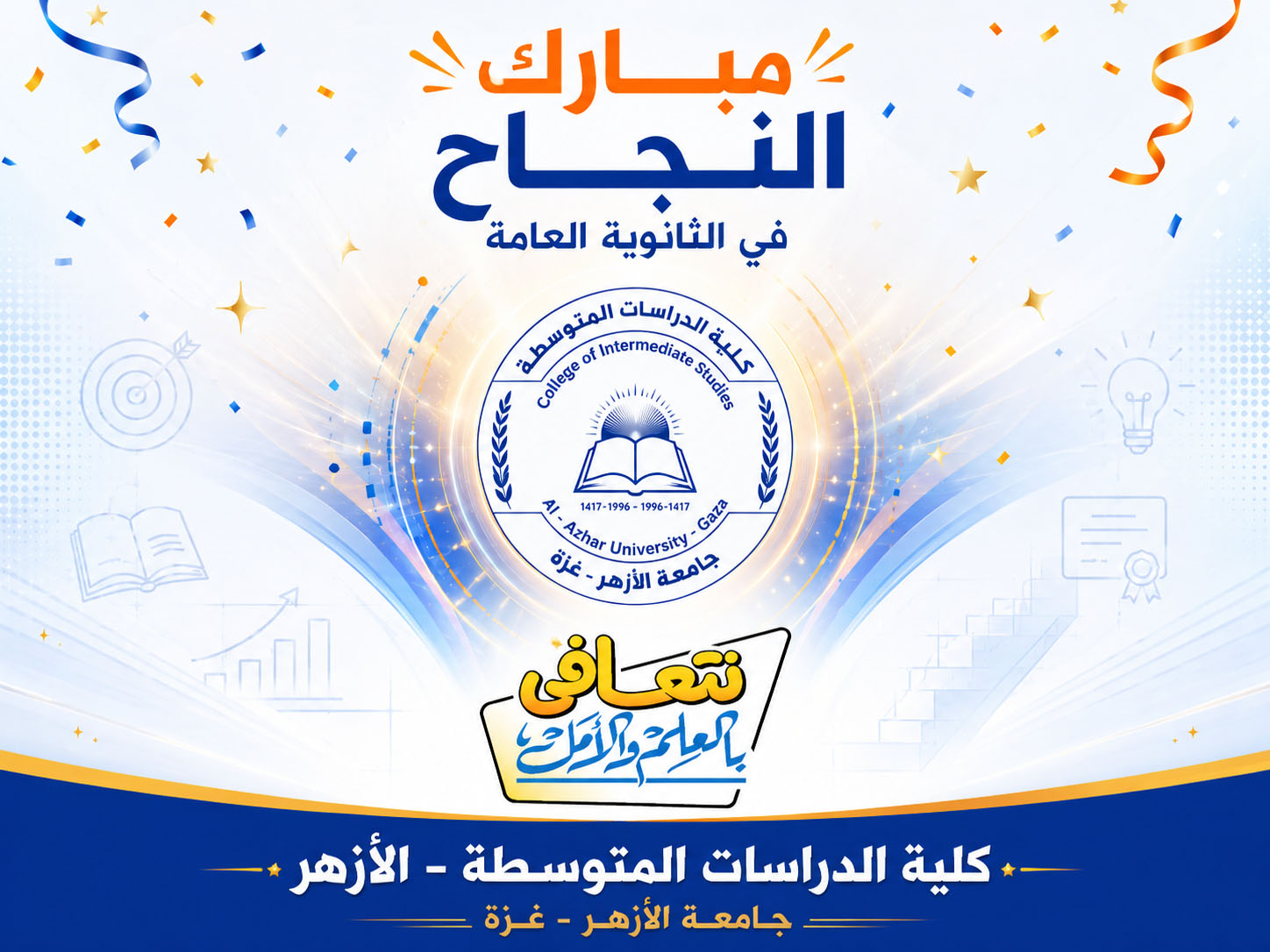 كلية الدراسات المتوسطة - الأزهر تهنئ طلبة الثانوية العامة الناجحين والمتفوقين